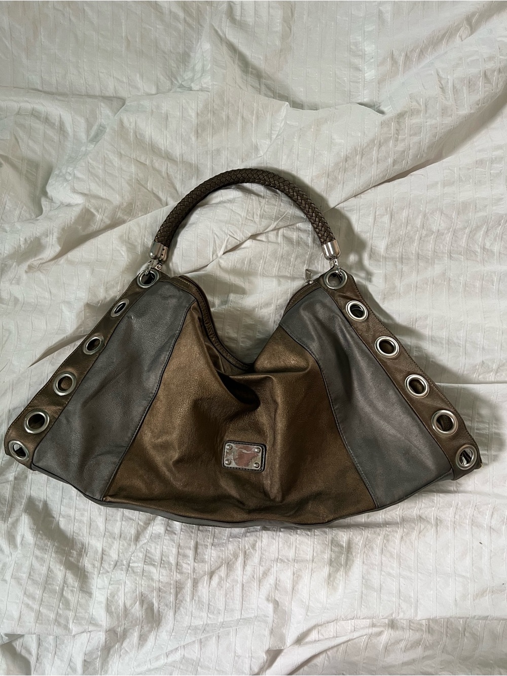 Y2K large gold and grey shoulder bag